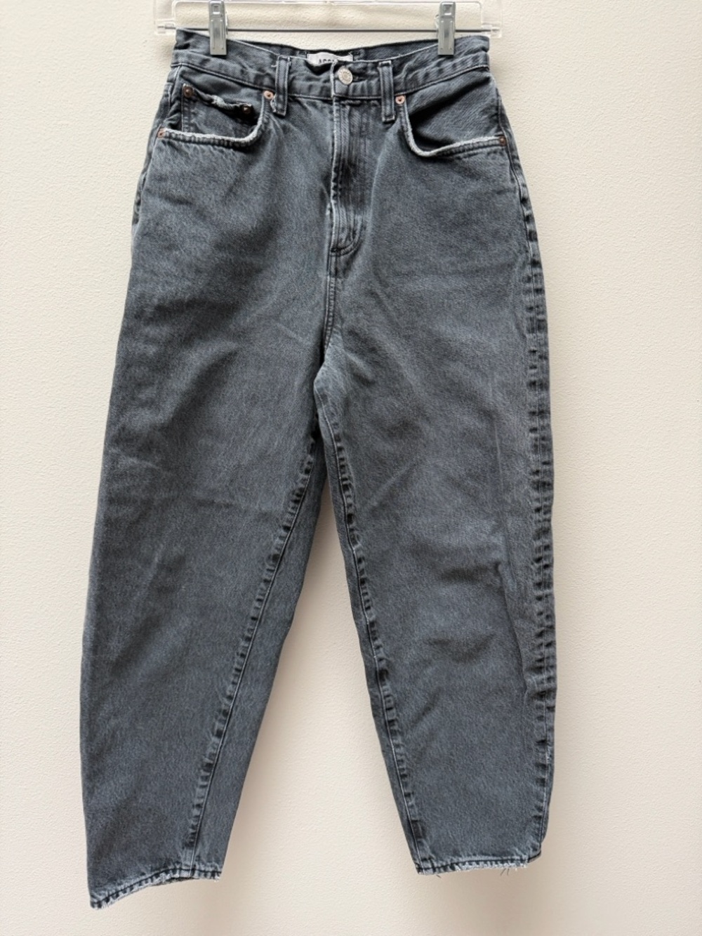 AGOLDE Balloon Black Distressed Tapered Barrel Leg Denim Jeans - Sz 25